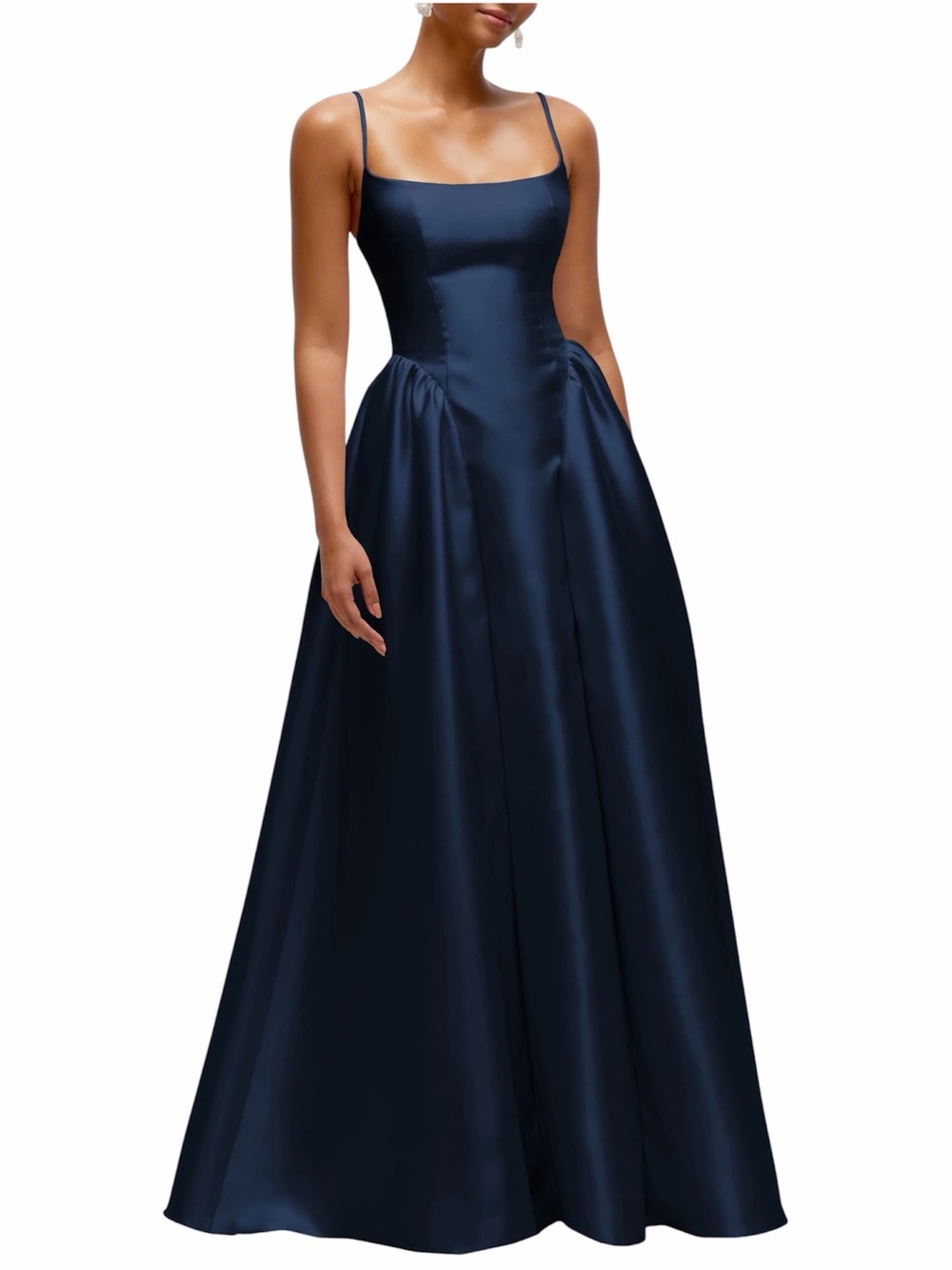 Dessy Collection Sleeveless Satin Gown Formal Bridesmaid Dress Navy Midnight